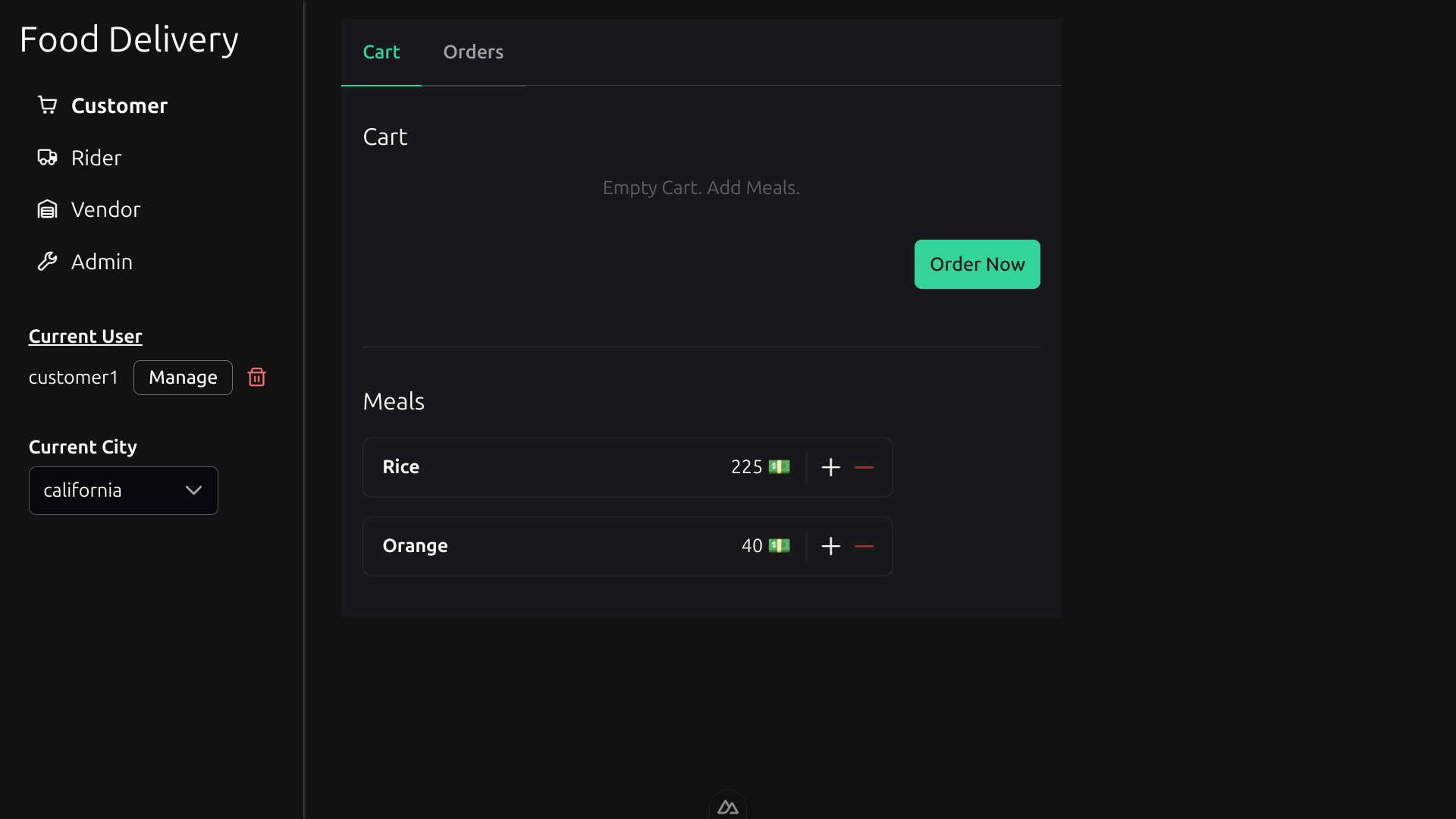 Food Delivery System App View
